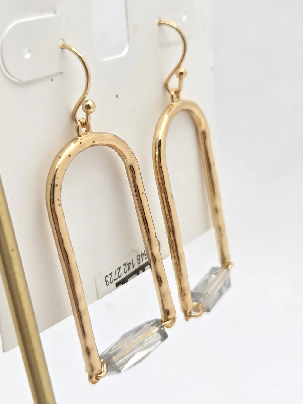 Style & Co Gold Tone Geometric Arch Drop Earrings Clear Faceted Bead NWT